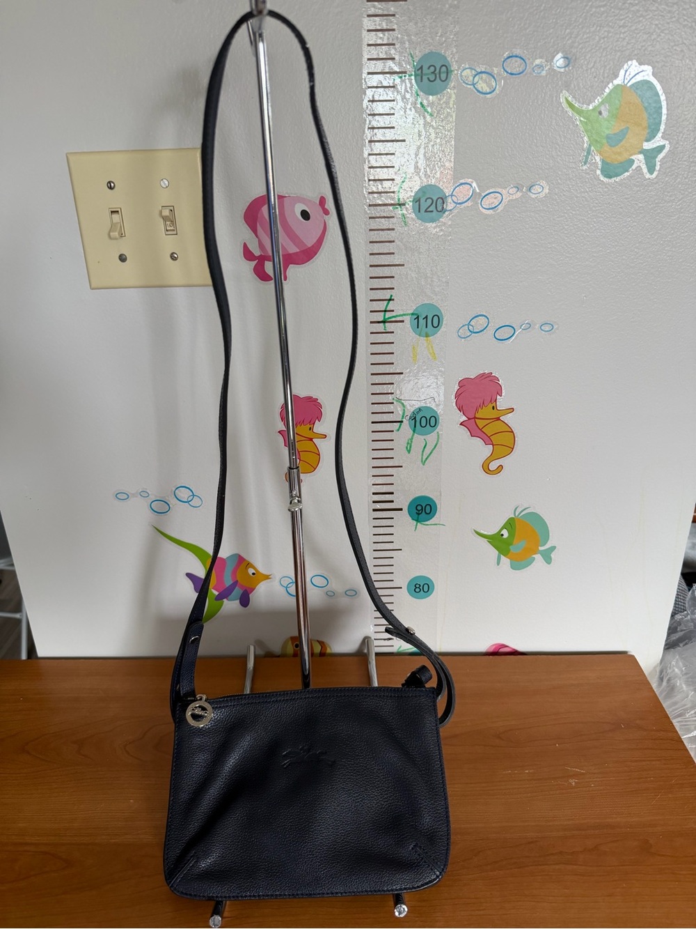 Longchamp Navy Pebbled Leather Crossbody Bag